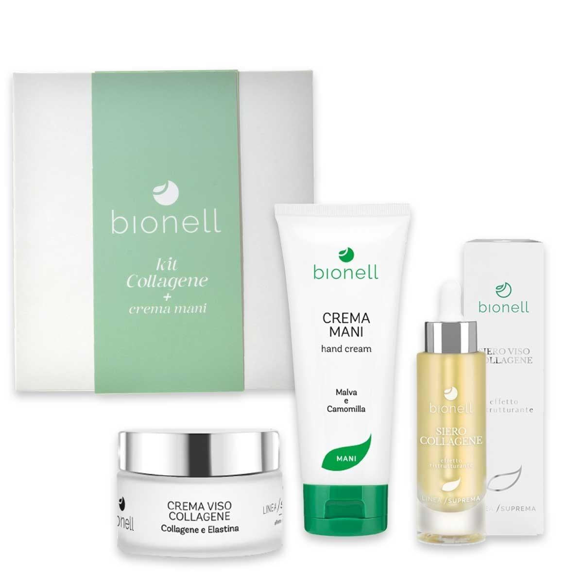Bionell kit collagene crema viso 75 ml + siero 30 ml + crema mani 100 ml