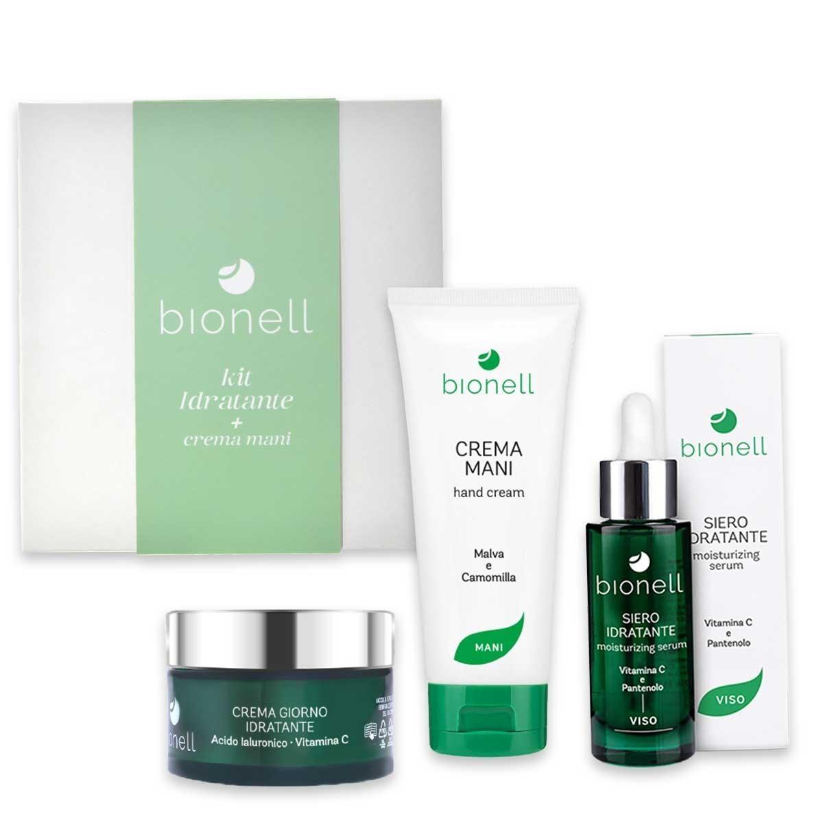 Bionell kit idratante crema viso 75 ml + siero 30 ml + crema mani 100 ml