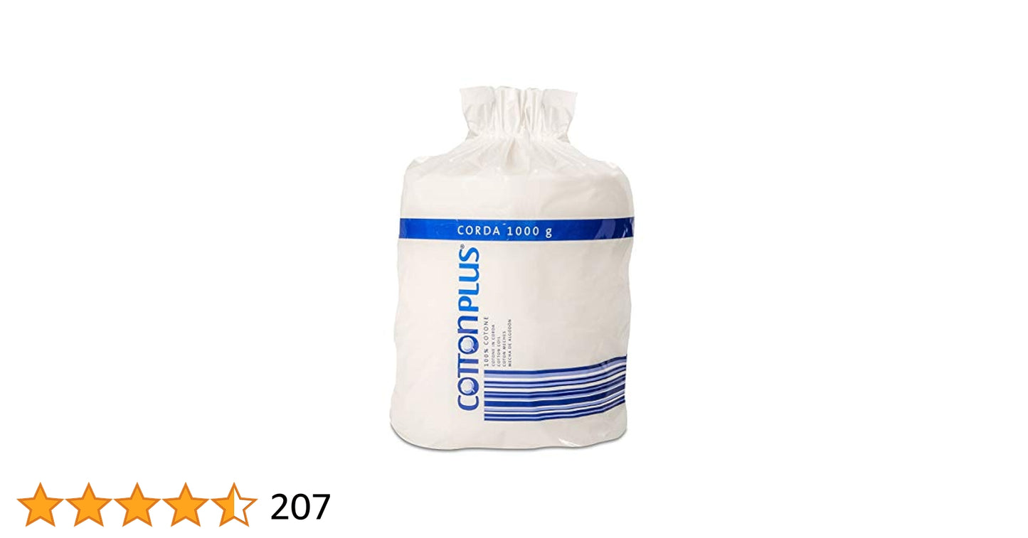 Cotton Plus CORDA 1000 g - LINEA PROFESSIONALE | 100% PURO COTONE IDROFILO CARDATO PER USO PROFESSIONALE | Morbido e assorbente.