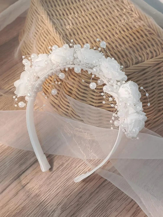 Cerchietto fiori tulle e perle cerimonia